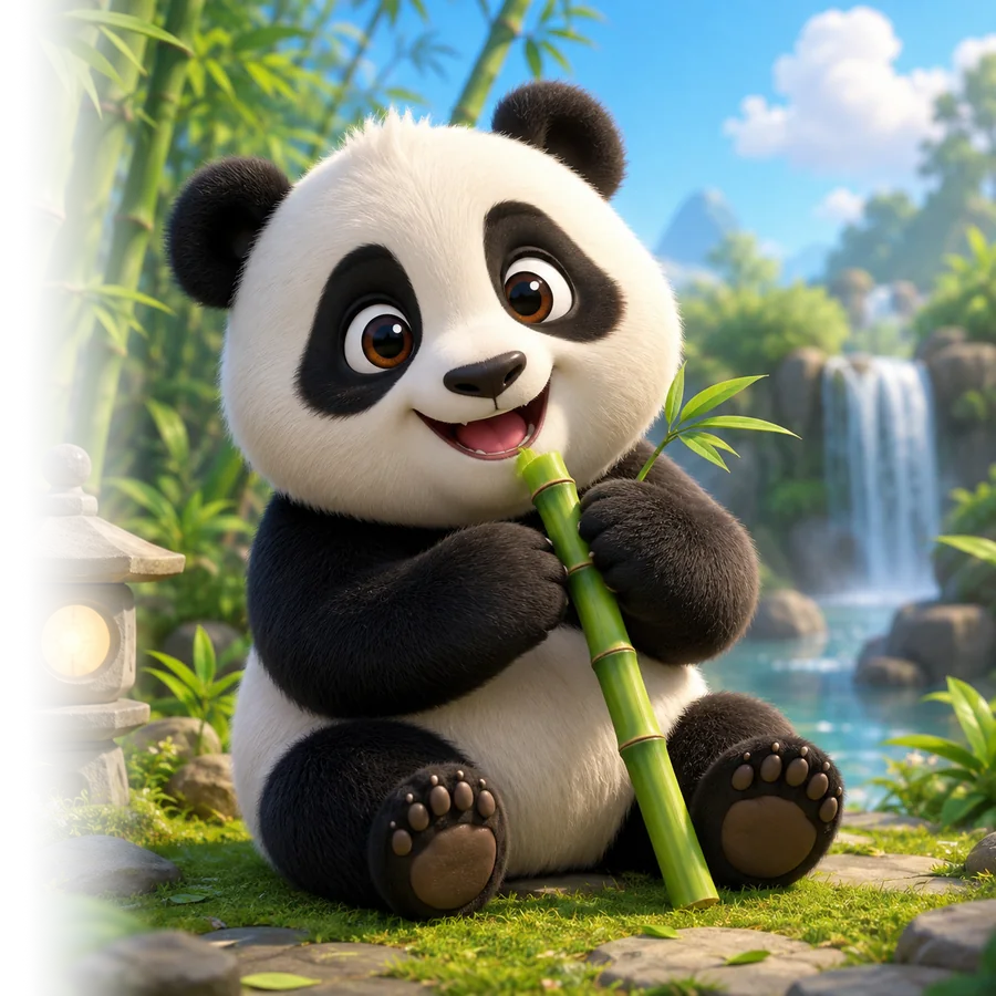Большой маскот Panda в бамбуковом саду